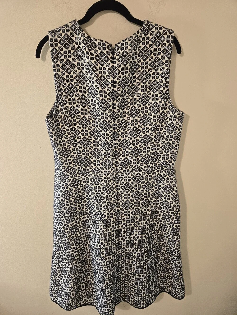 Tory Burch Size 10 Navy Ivory Geometric Jacquard Fit & Flare Dress Sleeveless